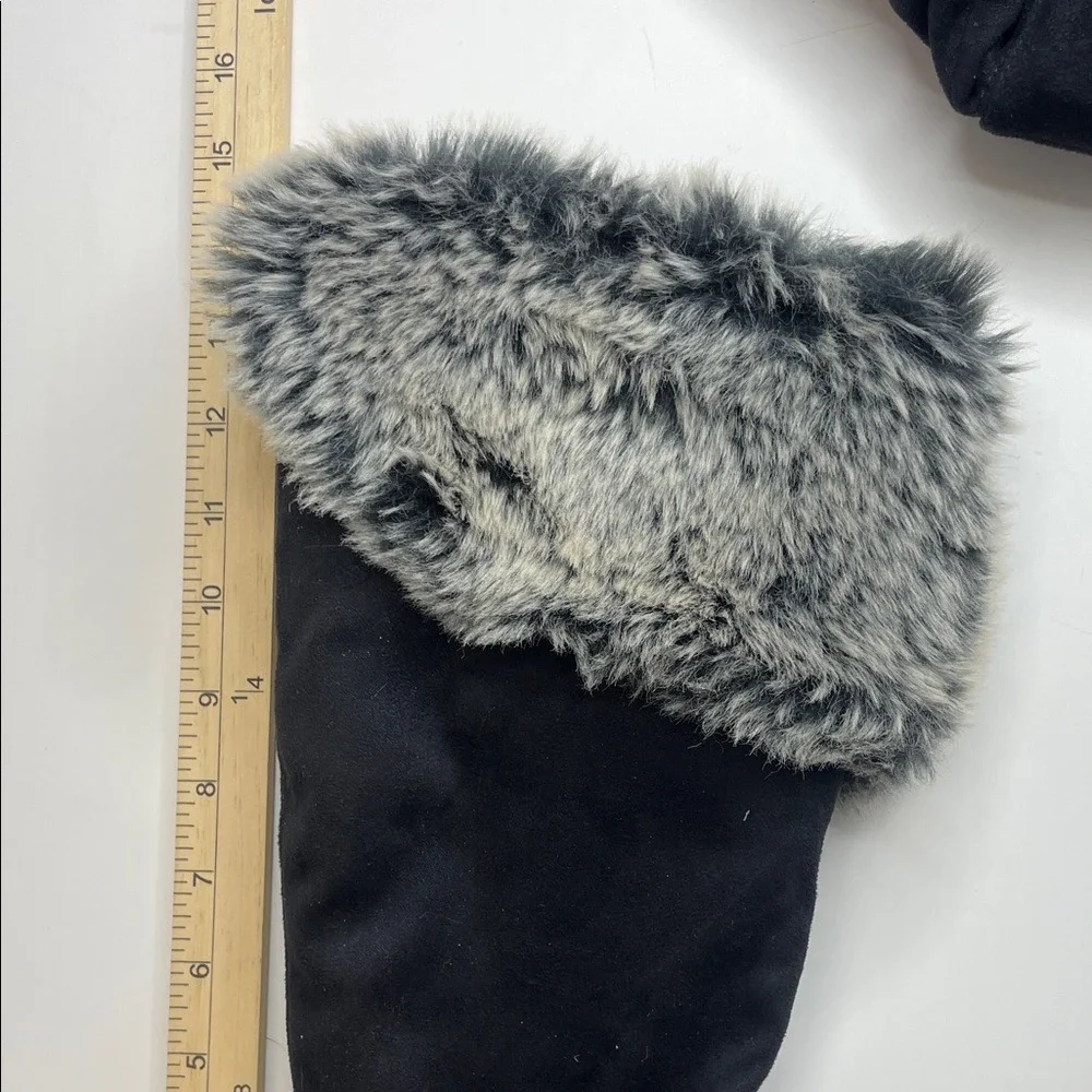 Report Womens Black Faux Suede Mid-Calf Boots Grey‎ Faux Fur Trim Flat Sole